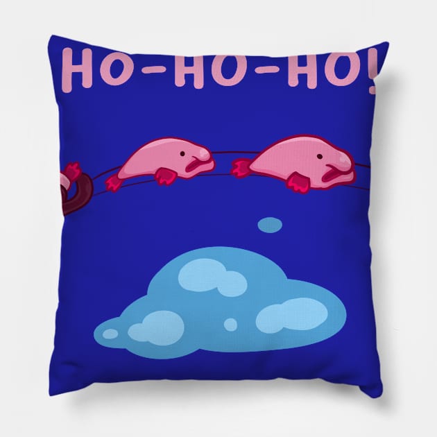 Santa Blobfish Claus Ho-Ho-Ho! Pillow by manydoodles