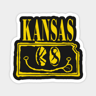 Kansas Grunge Smiling Face Black Background Magnet