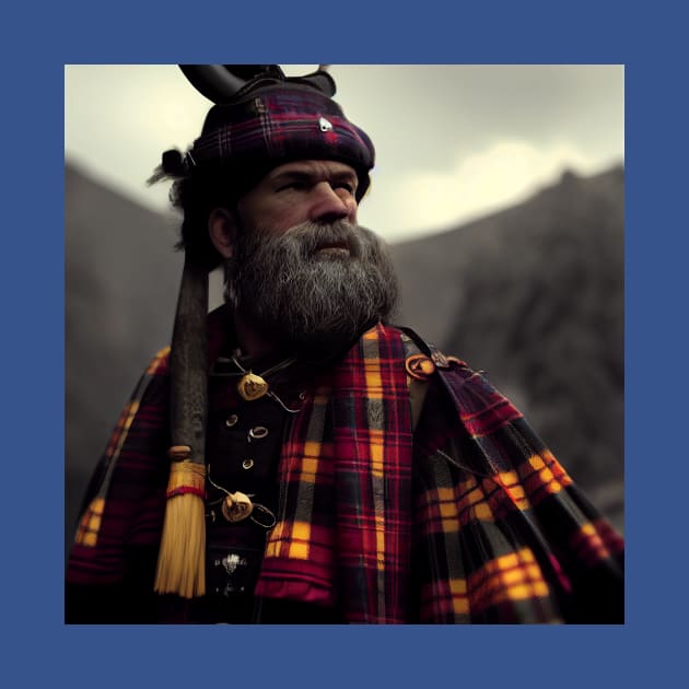 Scottish Highlander in Clan Tartan by Grassroots Green