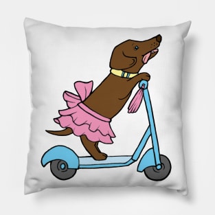 Ballerina Dachshund on a Scooter Pillow