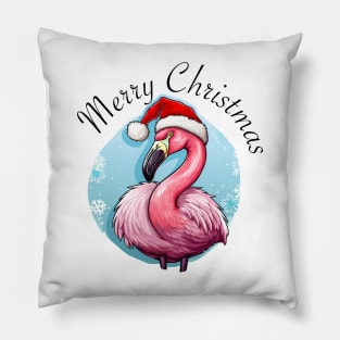 Pink Flamingo Wearing Santa Hat - Merry Christmas (Black Lettering) Pillow