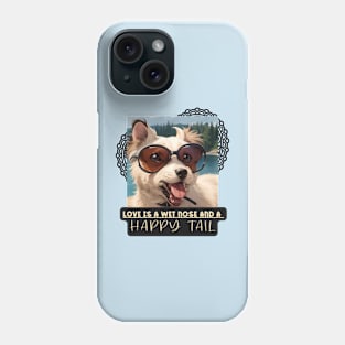 Love is a wet nose and a HAPPY TAIL (dog wears glasses) Phone Case