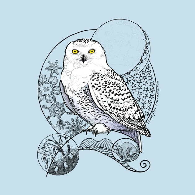 Snowy Owl Doodle in a wintery scene by mernstw