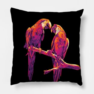 Bright Colorful Parrot Friends Digital Painting Pillow