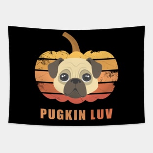 Pugkin Luv Jackolantern Pug Gourd Fleabag Puppy. Tapestry