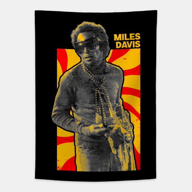 Retro Miles Davis Tapestry by Hidarsup Bahagiarsa