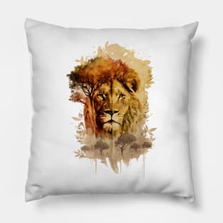 Mystical Monarch: A Lion's Dreamscape Pillow