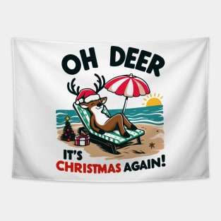 Oh deer, it's Christmas again! - Reindeer on the beach Tapestry