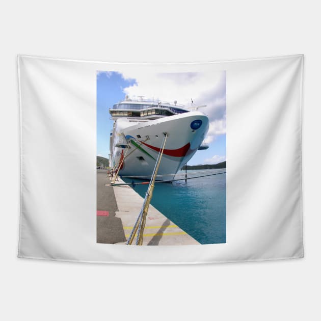 Norwegian Dawn  tied up in St. Thomas, USVI Tapestry by tgass