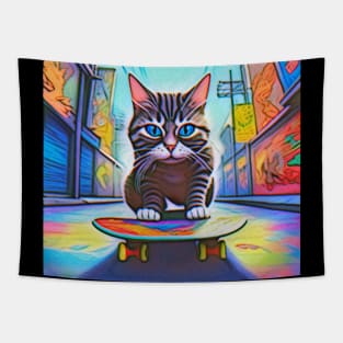 Cool Skateboarding Cat Tapestry