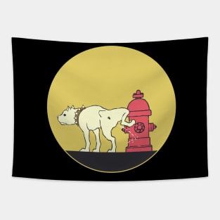 Funny Pitbull Dog Peeing Retro Sunset Vintage Colors Tapestry