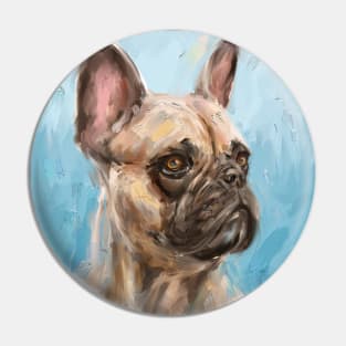 Loose Thick Oil Painting of a French Bulldog on Light Blue Background Pin