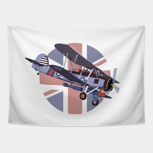 Fairey Swordfish British Torpedo Bomber with British Flag Tapestry by NorseTech