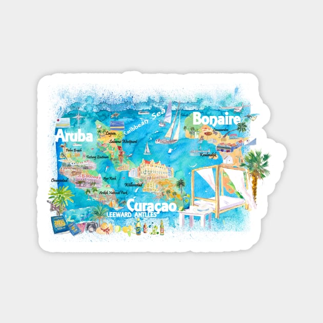 Aruba_Bonaire_Curacao_Illustrated_Travel_Map_with_RoadsXS Magnet by artshop77