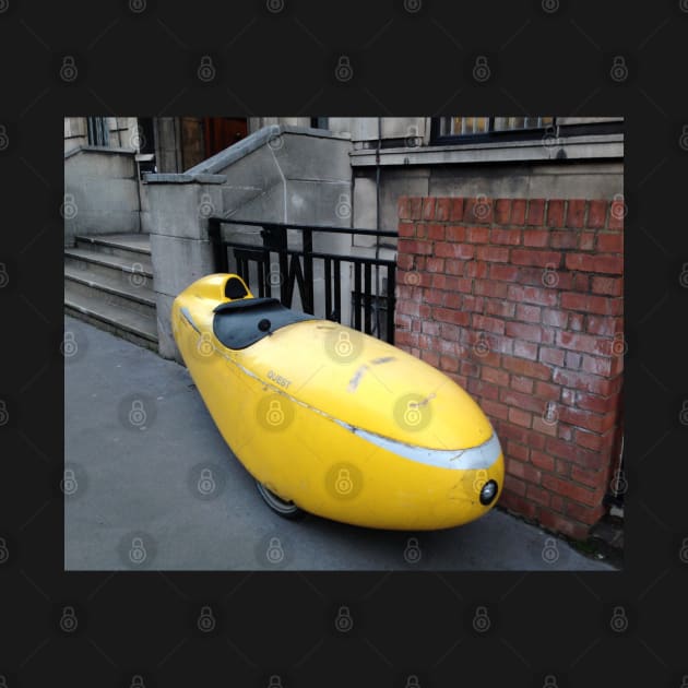 Eco-Adventure Vibes: Yellow Velomobile in London Streets by HFGJewels