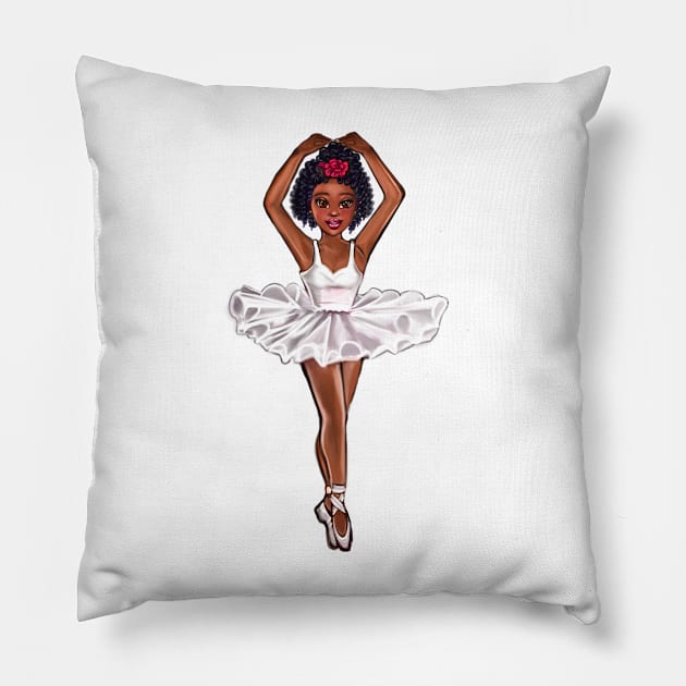 African American ballerina in white tutu and pink rose - anime manga brown skin ballerina Pillow by Artonmytee