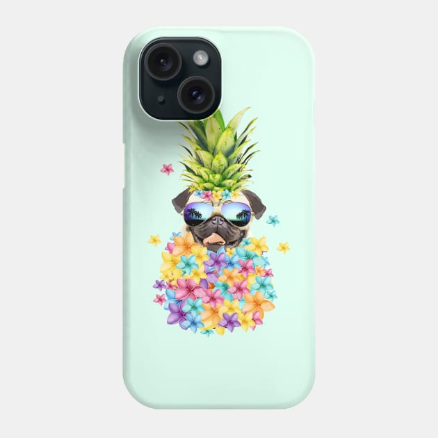 Pug and sunglasses, pineapple flowers, pug lovers, gift for pug lovers Phone Case by Collagedream