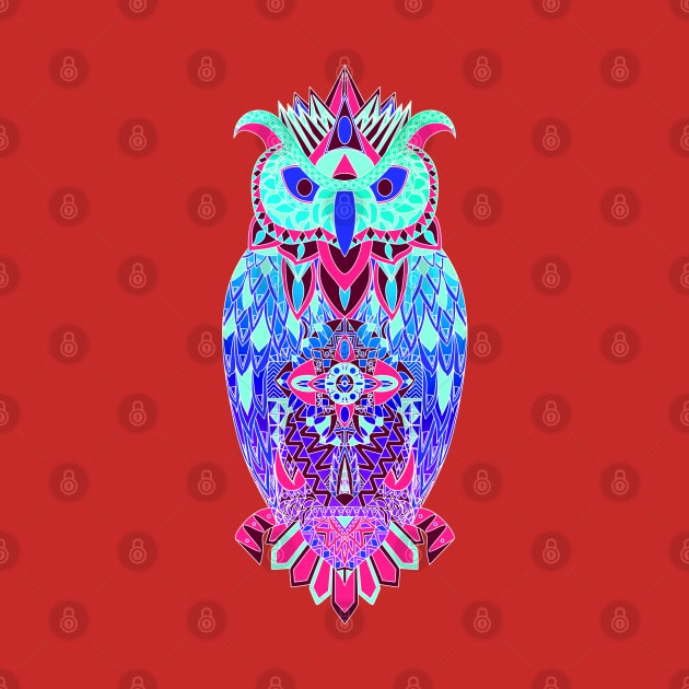 blue east owl in neon lights ecopop pattern by jorge_lebeau