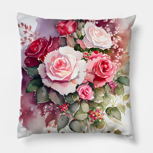 Pink and Red Rose Bouquet Romantic Valentine Wedding Anniversary Birthday Pillow