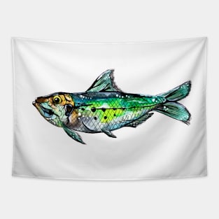 Green Sardine Watercolor Tapestry