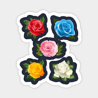 Red, Yellow, Pink, Blue & White Rose flowers collection set emoji Magnet