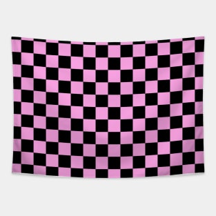 Pink and Black Checkered Square Pattern Tapestry