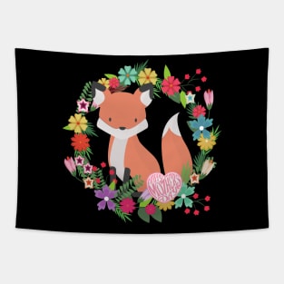 Happy Mother's Day Fox in a Wreath of Flowers Cute Mother gift Tapestry