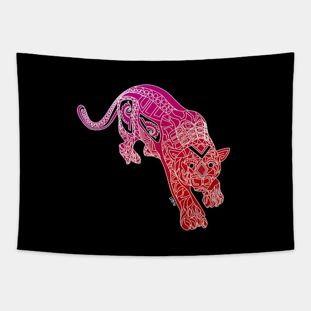 running dark leopard in mexican pattern ecopop Tapestry by jorge_lebeau