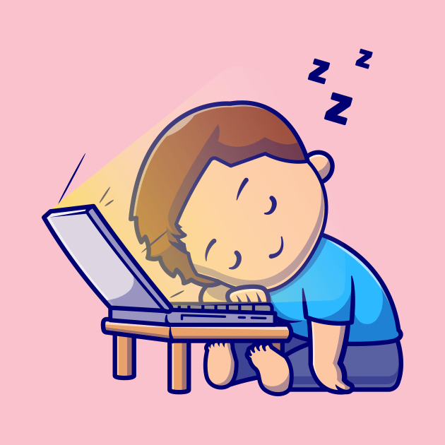 Cute Boy Sleeping On Laptop Cartoon by Catalyst Labs