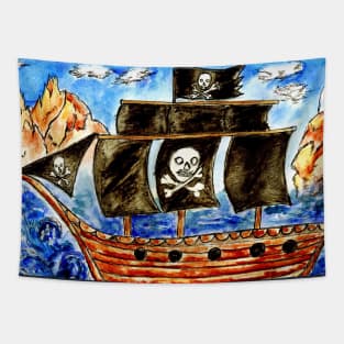 Vintage pirate boat Tapestry