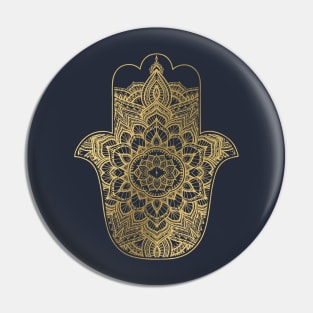 golden morocco hamsa and mandala Marrakech pattern on blue indigo Pin