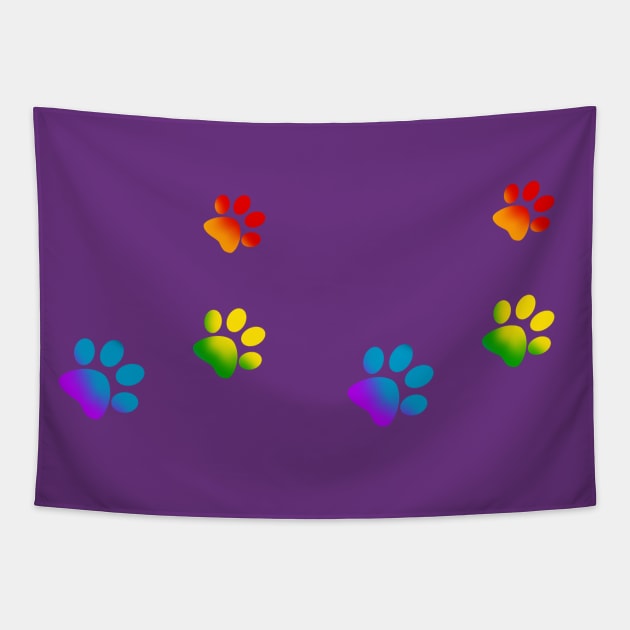 Rainbow Paw Prints Tapestry by bittentoast