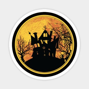 Halloween Night Full Moon Haunted House Black Silhouette Magnet