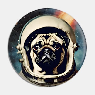 Cute Pug Astronaut in Space Surreal Collage Vintage Art Pin