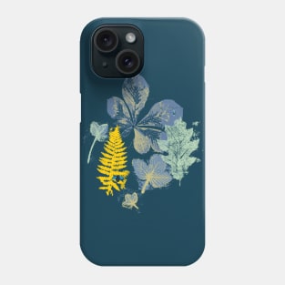 gelli print autumn leaves yellow-blue-mint Phone Case