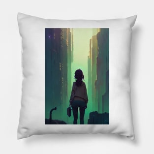 Anime Girl Vibing in Streets Lofi Scenario Landscape Pillow