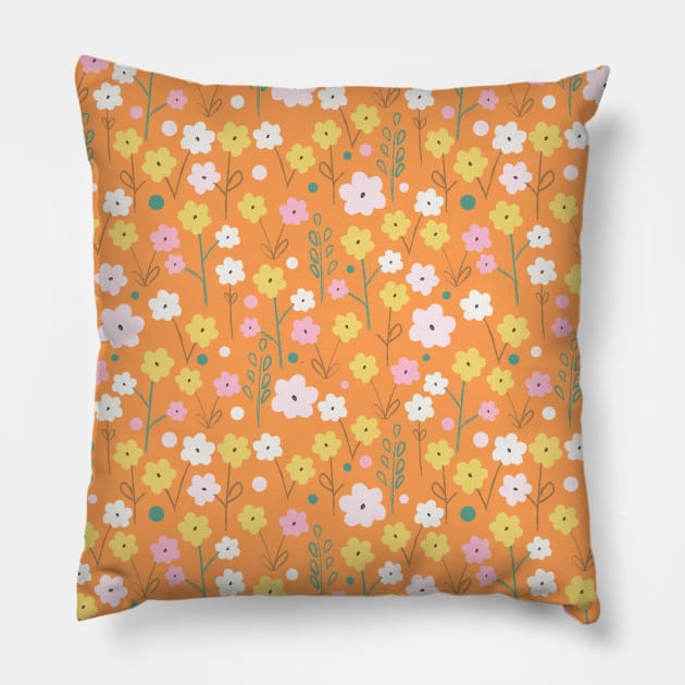 Cute Hand Drawn Flowers Pillow by Farissa