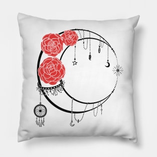 Ligh Moon with Transparent lines Red Roses Tattoo Pillow