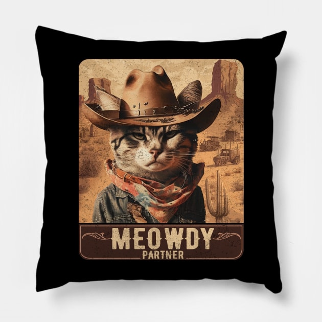 Meowdy Partner Country Music Meowdy Funny Music Cat Cowboy Hat Pillow by Lisa L. R. Lyons