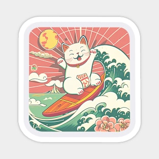 Lucky Cat Retro Surf Neko Magnet