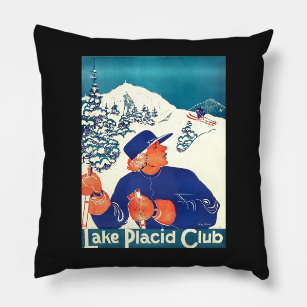 Lake Placid Club,Ski Poster Pillow by BokeeLee