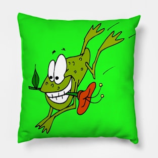 Frog with a Flower Comic Abstract Whimsical Psychedelic Print Pillow