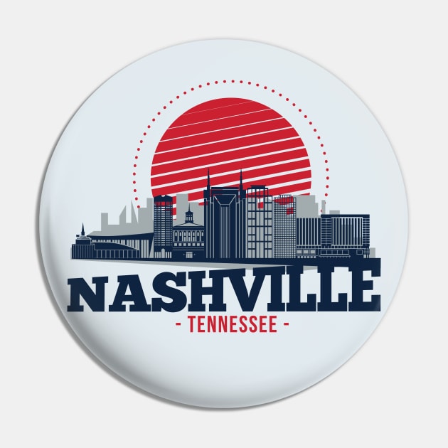 Retro Nashville, Tennessee Skyline Pin by SLAG_Creative