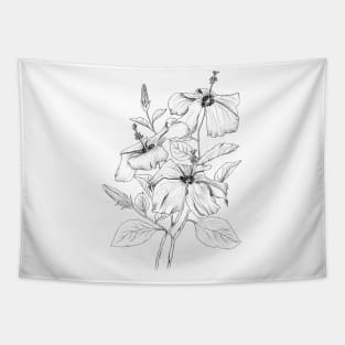 hibiscus flower black and white ink  illustration Tapestry