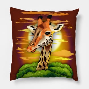 Giraffe on Wild African Savanna Sunset Pillow