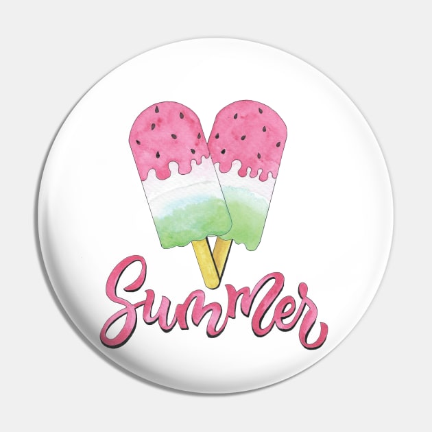 Summer Popsicle Ice Pops Ice Cream Watermelon Pin by HotPinkStudio.Me