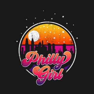 Philly Girl Retro Sunset City Skyline Souvenir Distressed T-Shirt