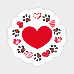 Retro red hearts and doodle paw prints Magnet