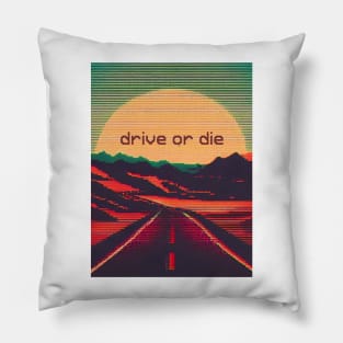 Drive or die pixel art highway Pillow