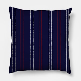 Hand-Drawn Red & White Double Stripe Pattern On Navy Pillow